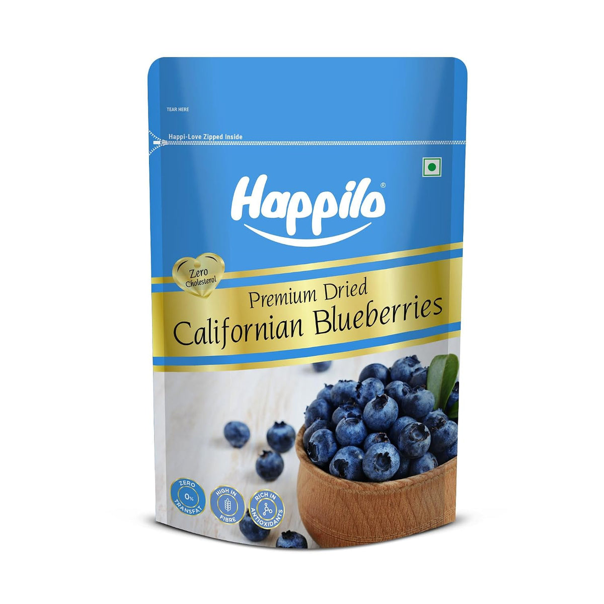 HAPPILO PREMIUM DRIED CALIFORNIAN BLUEBERRIES 150G